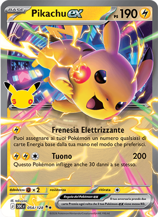Pikachu-ex 054 — 30° Anniversario (Italian Pokémon TCG card)