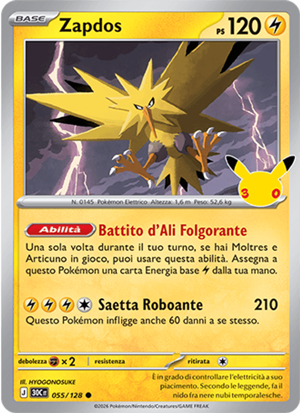 Zapdos 055 — 30° Anniversario (Italian Pokémon TCG card)