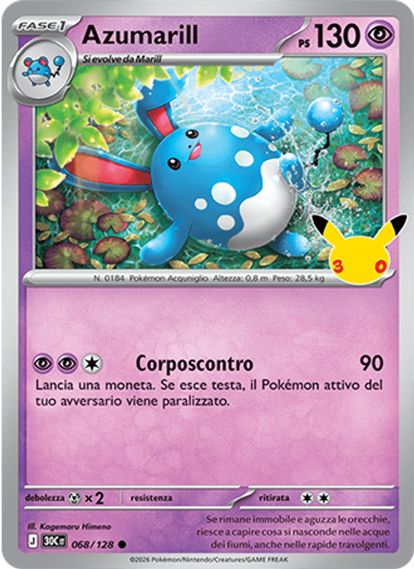 Azumarill 068 — 30° Anniversario (Italian Pokémon TCG card)