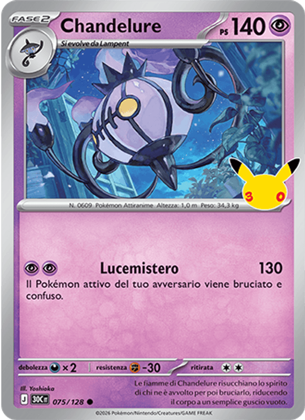 Chandelure 075 — 30° Anniversario (Italian Pokémon TCG card)