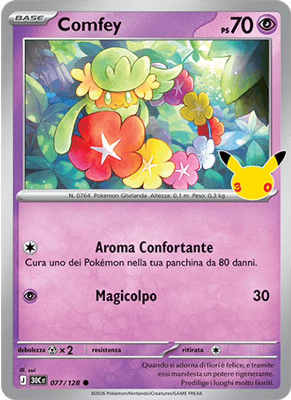 Comfey 077 — 30° Anniversario (Italian Pokémon TCG card)