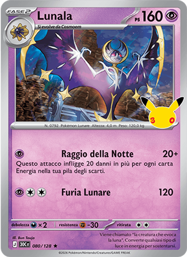 Lunala 080 — 30° Anniversario (Italian Pokémon TCG card)