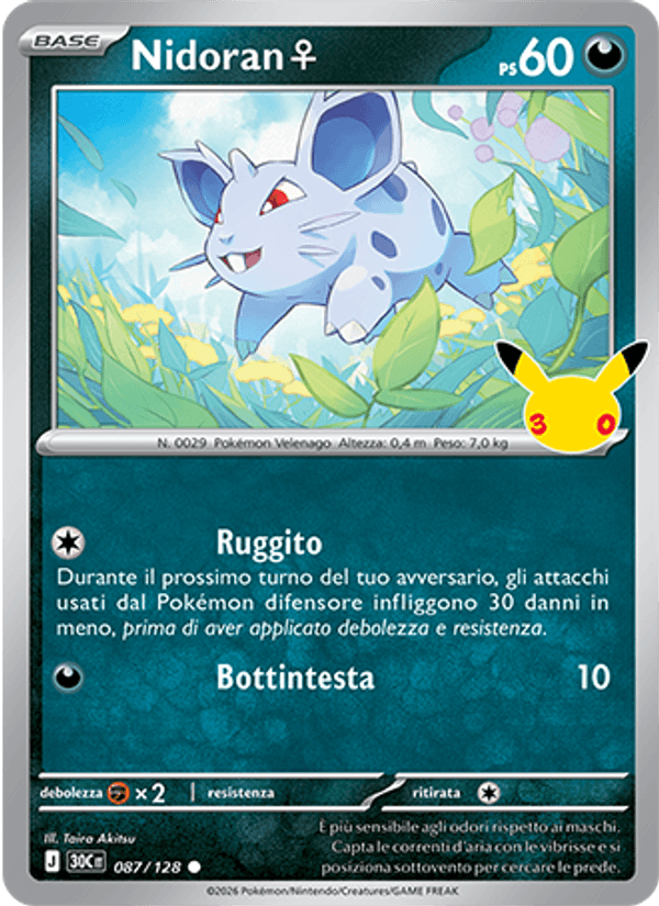 Nidoran♀ 087 — 30° Anniversario (Italian Pokémon TCG card)