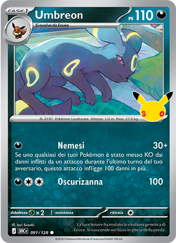 Umbreon 091 — 30° Anniversario (Italian Pokémon TCG card)