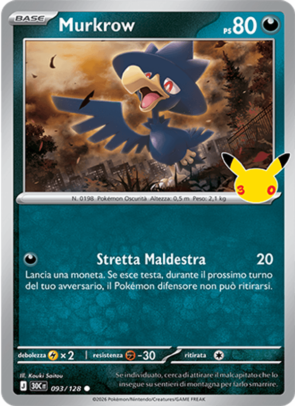 Murkrow 093 — 30° Anniversario (Italian Pokémon TCG card)