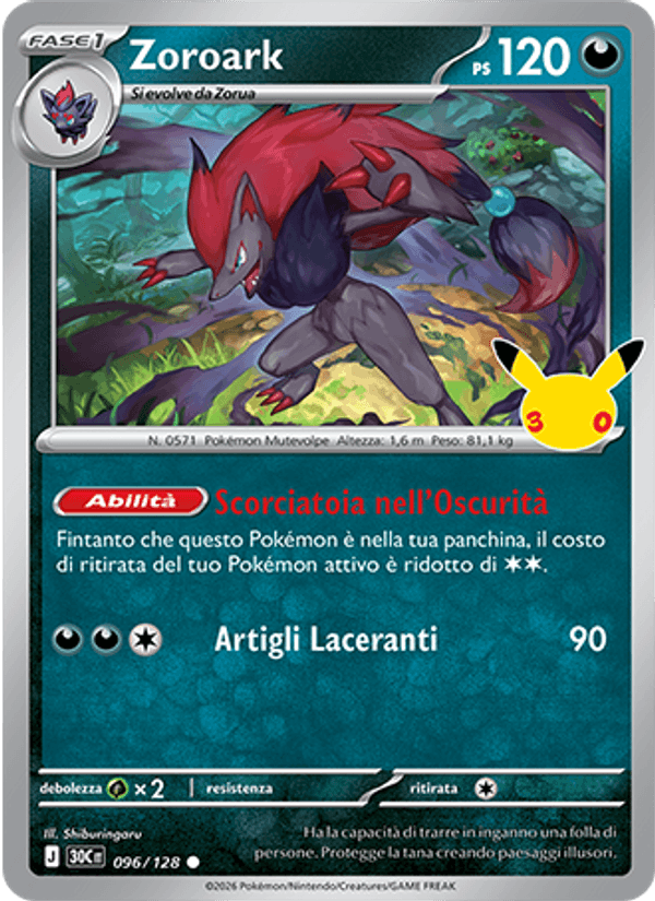Zoroark 096 — 30° Anniversario (Italian Pokémon TCG card)