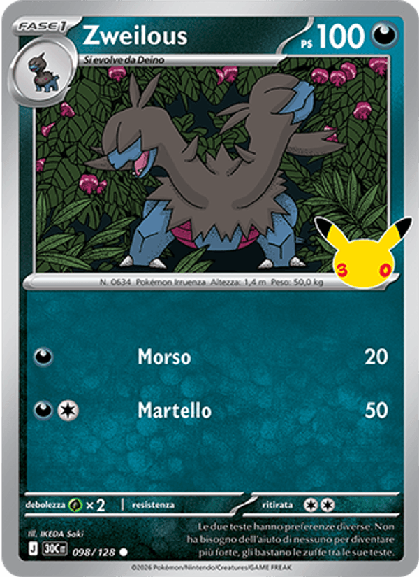 Zweilous 098 — 30° Anniversario (Italian Pokémon TCG card)