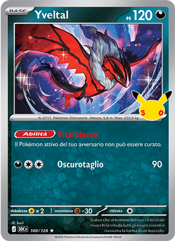 Yveltal 100 — 30° Anniversario (Italian Pokémon TCG card)