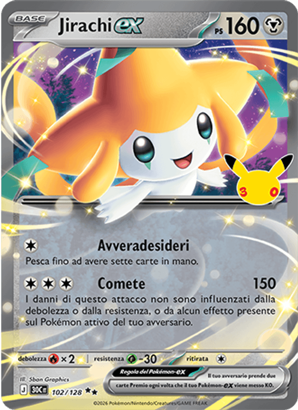 Jirachi-ex 102 — 30° Anniversario (Italian Pokémon TCG card)