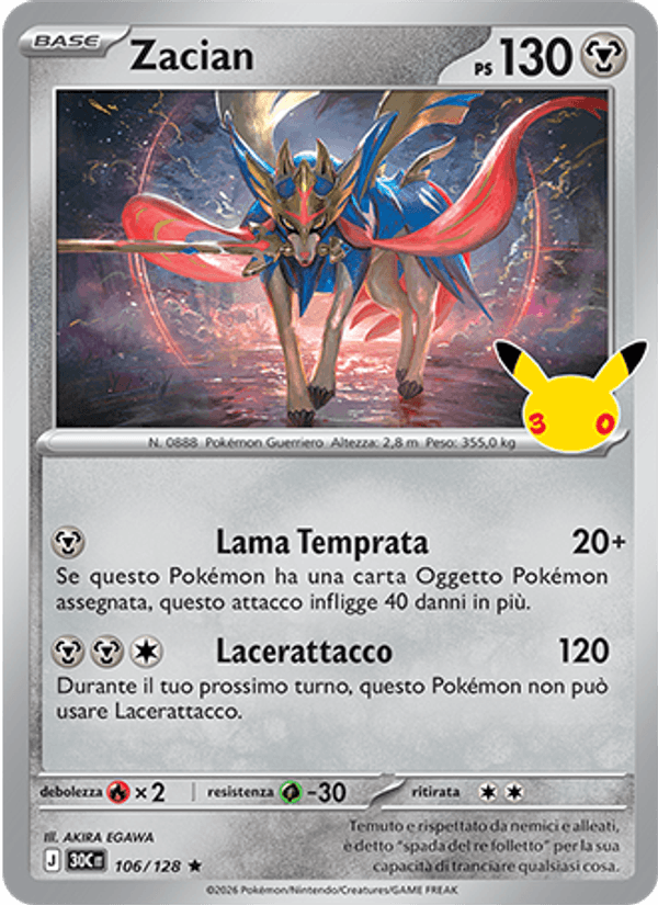 Zacian 106 — 30° Anniversario (Italian Pokémon TCG card)