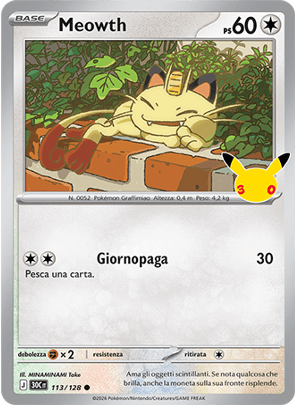 Meowth 113 — 30° Anniversario (Italian Pokémon TCG card)
