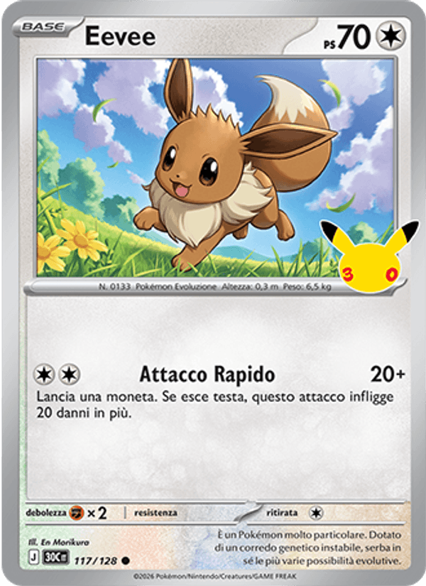 Eevee 117 — 30° Anniversario (Italian Pokémon TCG card)
