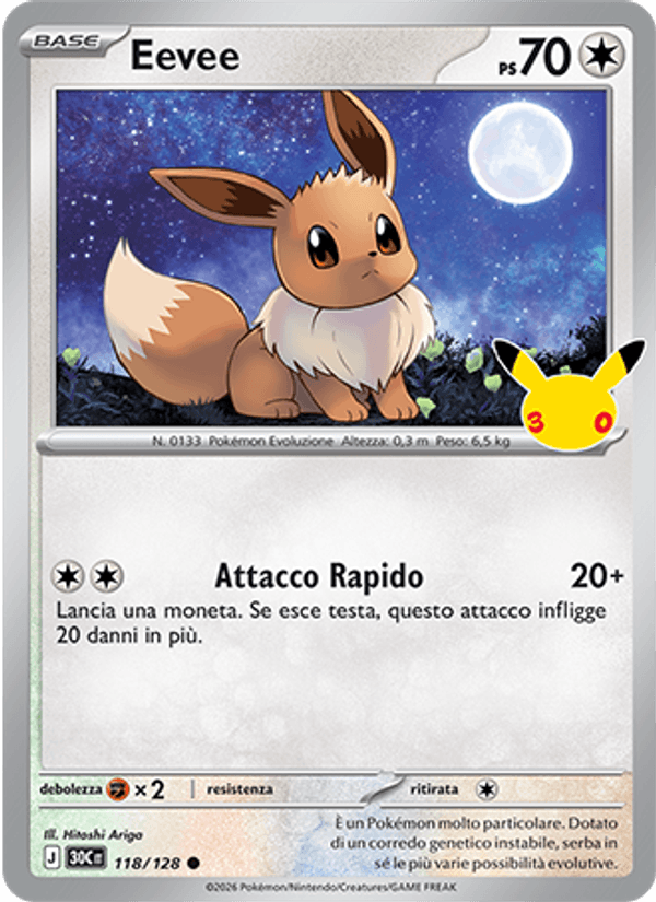 Eevee 118 — 30° Anniversario (Italian Pokémon TCG card)