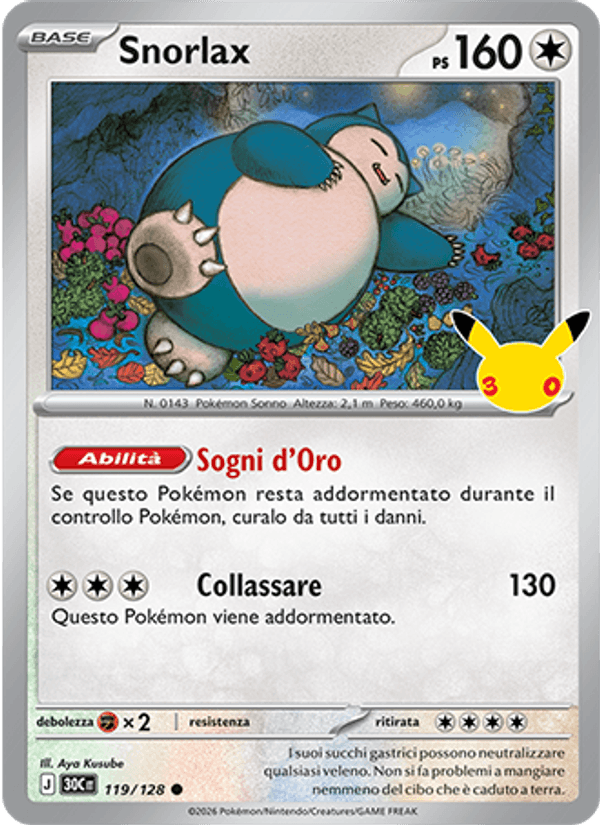 Snorlax 119 — 30° Anniversario (Italian Pokémon TCG card)