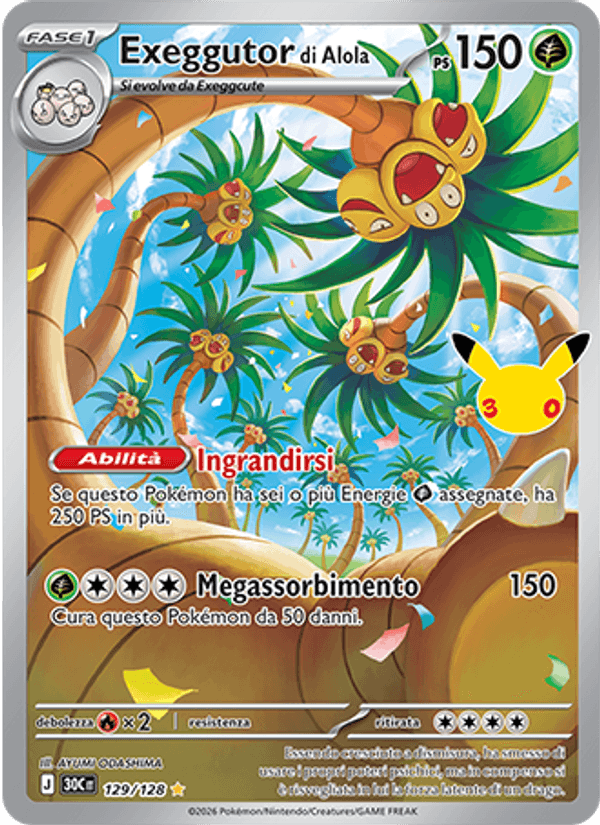 Exeggutor di Alola 129 — 30° Anniversario (Italian Pokémon TCG card)