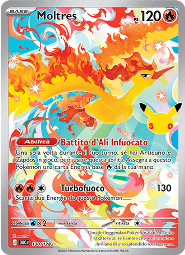 Moltres 130 — 30° Anniversario (Italian Pokémon TCG card)