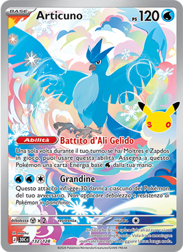 Articuno 132 — 30° Anniversario (Italian Pokémon TCG card)