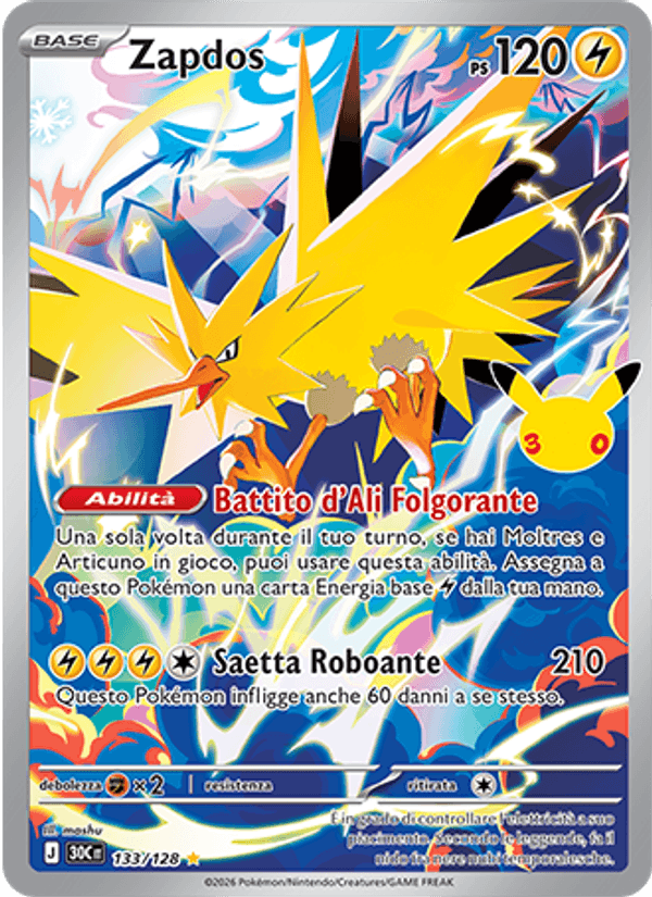 Zapdos 133 — 30° Anniversario (Italian Pokémon TCG card)