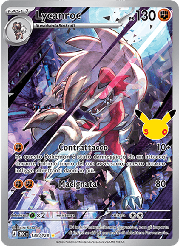 Lycanroc 138 — 30° Anniversario (Italian Pokémon TCG card)