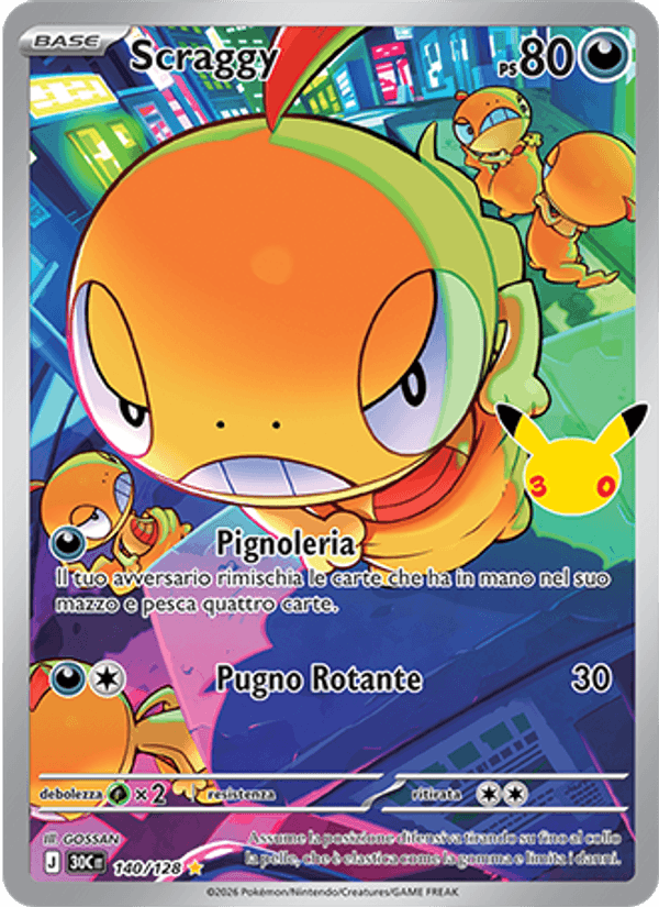 Scraggy 140 — 30° Anniversario (Italian Pokémon TCG card)
