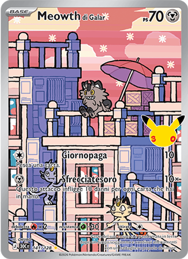 Meowth di Galar 141 — 30° Anniversario (Italian Pokémon TCG card)