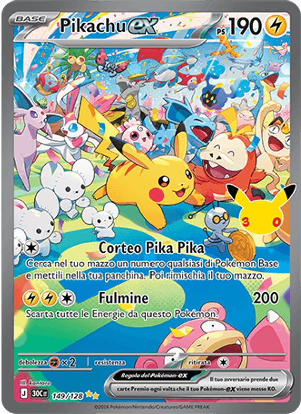 Pikachu-ex 149 — 30° Anniversario (Italian Pokémon TCG card)