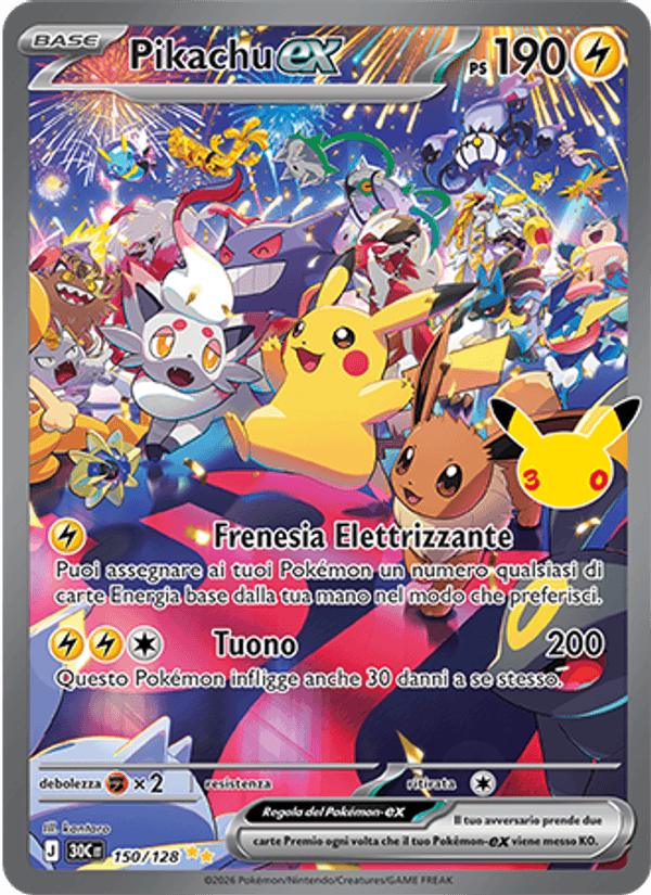 Pikachu-ex 150 — 30° Anniversario (Italian Pokémon TCG card)