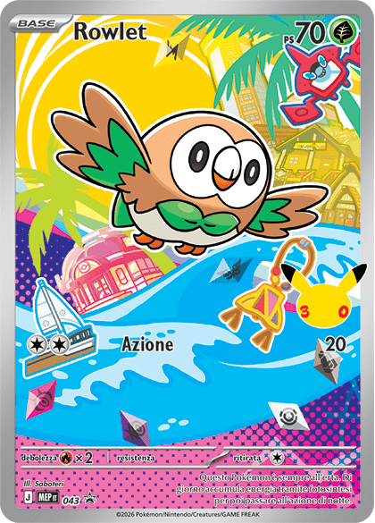 Rowlet 043 — Illustrazione Primi Compagni D’Avventura – Serie 1 - 2 - 3 (Italian Pokémon TCG card)