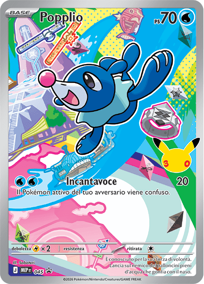 Popplio 045 — Illustrazione Primi Compagni D’Avventura – Serie 1 - 2 - 3 (Italian Pokémon TCG card)