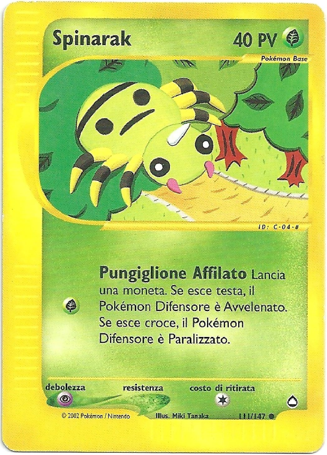 Spinarak 111/147 — Aquapolis (Italian Pokémon TCG card)