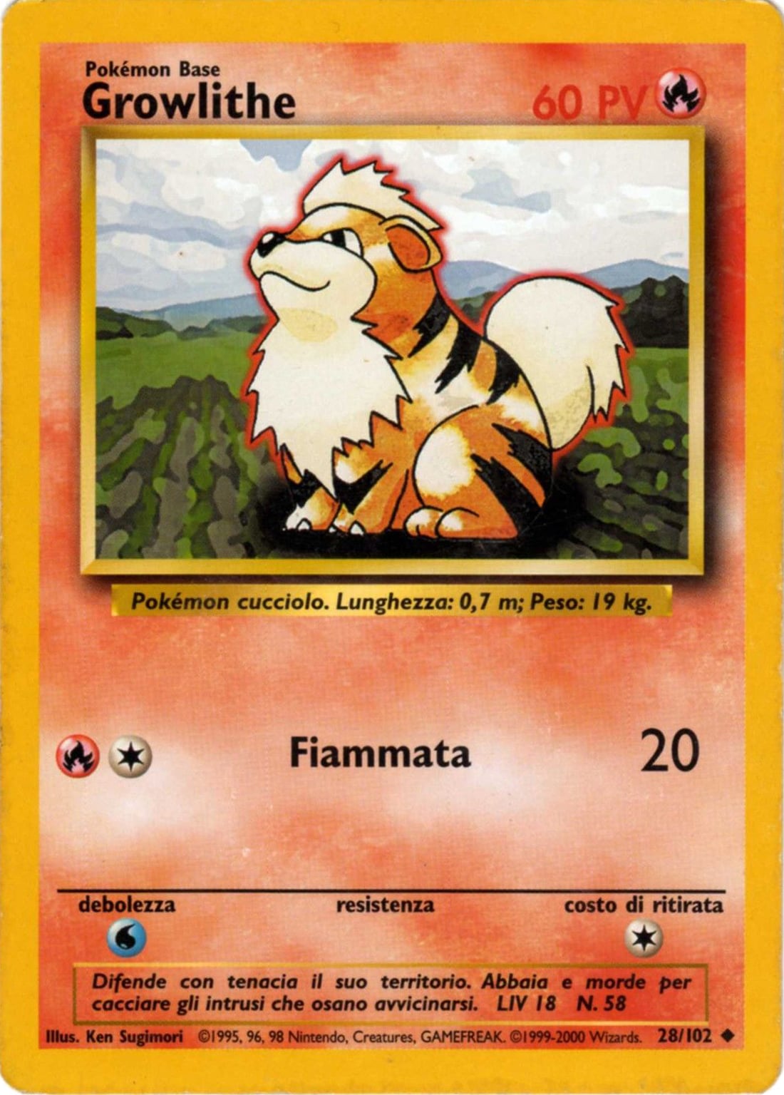 Growlithe 028/102 — Base Set (Italian Pokémon TCG card)
