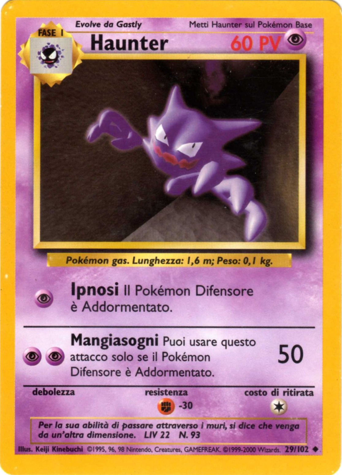 Haunter 029/102 — Base Set (Italian Pokémon TCG card)