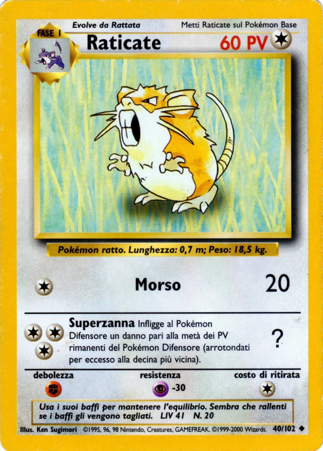 Raticate 040/102 — Base Set (Italian Pokémon TCG card)