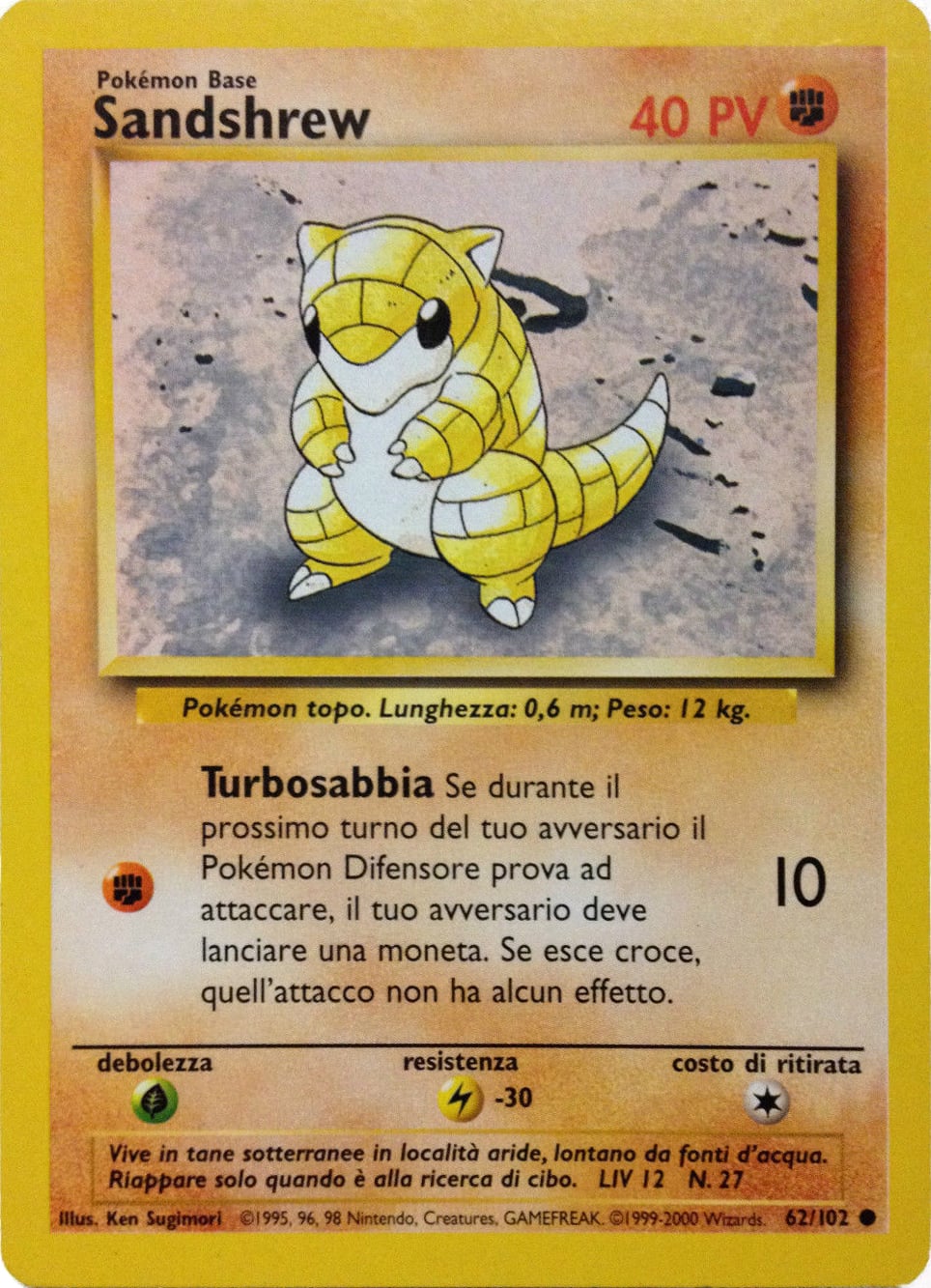 Sandshrew 062/102 — Base Set (Italian Pokémon TCG card)