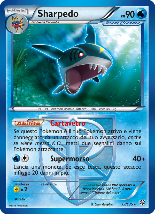 Sharpedo 033/138 — Plasma Storm (Italian Pokémon TCG card)