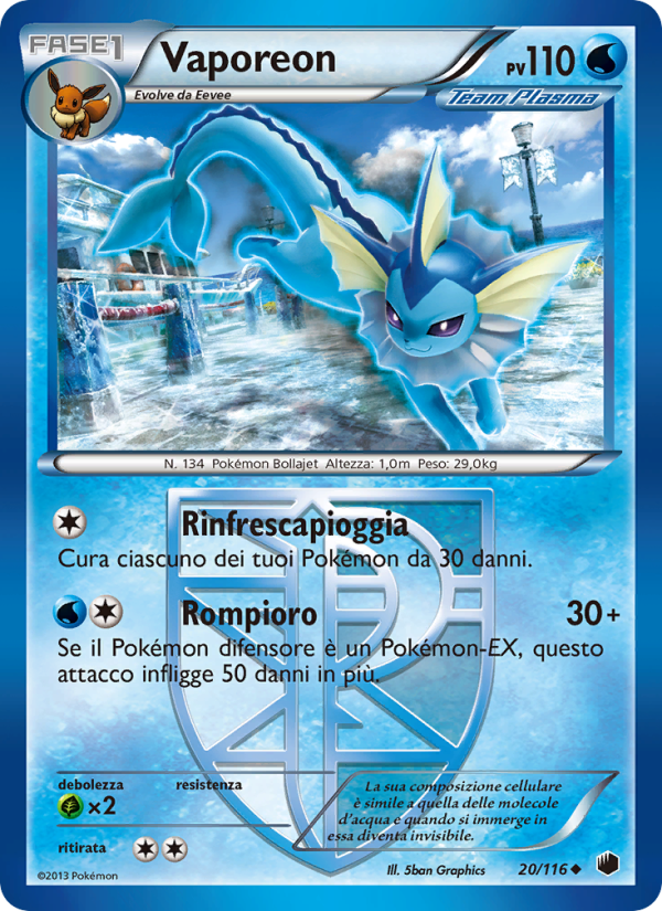 Vaporeon 020/122 — Plasma Freeze (Italian Pokémon TCG card)