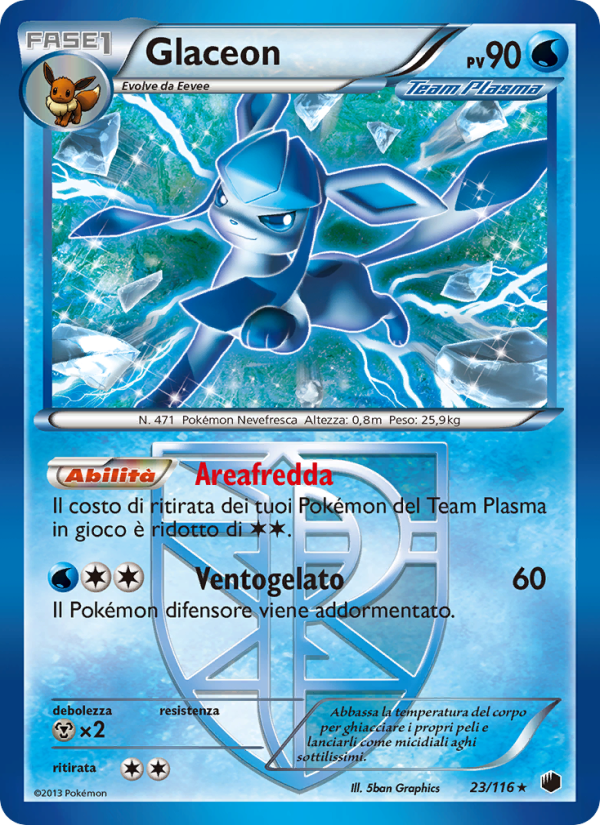 Glaceon 023/122 — Plasma Freeze (Italian Pokémon TCG card)