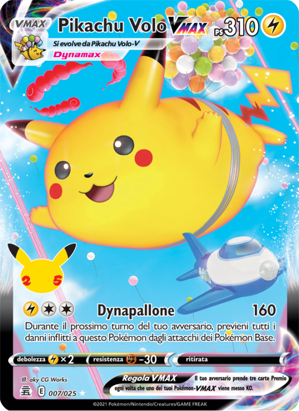 Pikachu Volo VMAX 007/25 — Celebrations (Italian Pokémon TCG card)