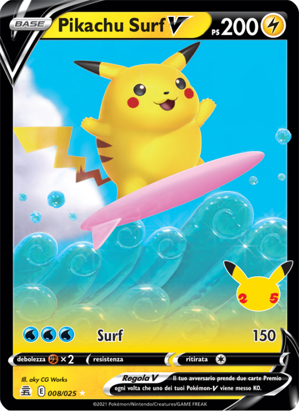 Pikachu Surf V 008/25 — Celebrations (Italian Pokémon TCG card)