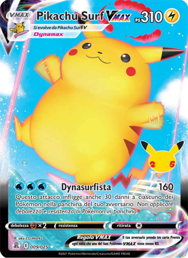 Pikachu Surf VMAX 009/25 — Celebrations (Italian Pokémon TCG card)