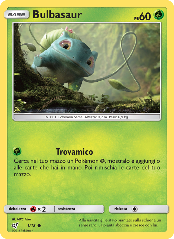 Bulbasaur 001/18 — Detective Pikachu (Italian Pokémon TCG card)