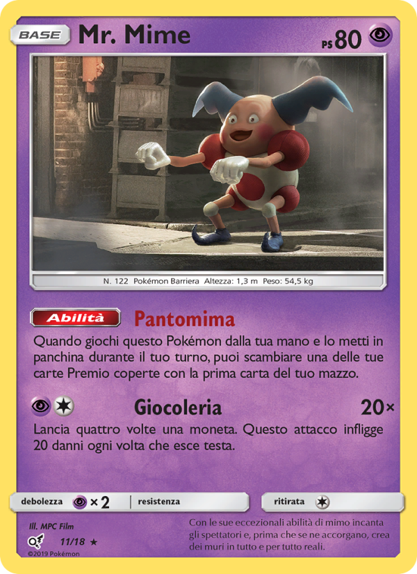 Mr. Mime 011/18 — Detective Pikachu (Italian Pokémon TCG card)