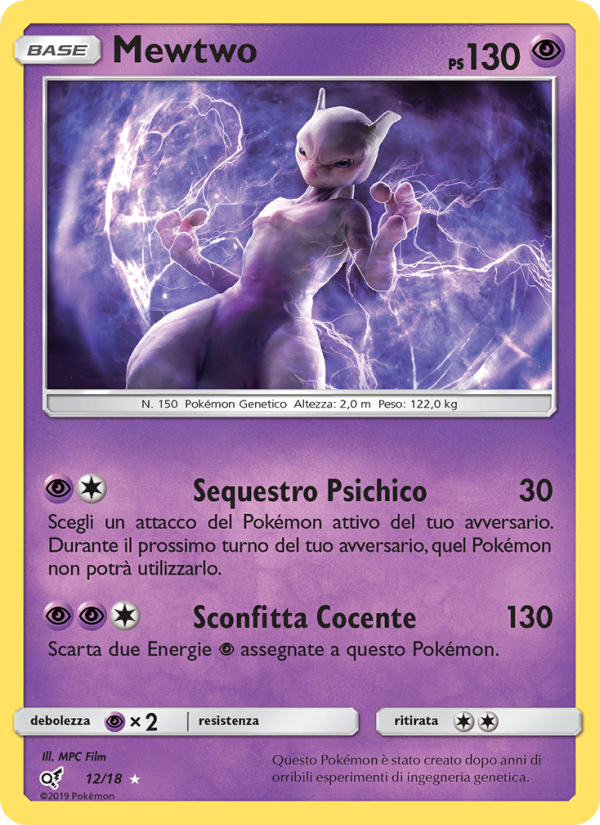 Mewtwo 012/18 — Detective Pikachu (Italian Pokémon TCG card)