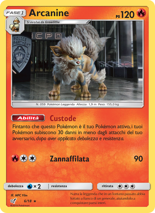Arcanine 006/18 — Detective Pikachu (Italian Pokémon TCG card)