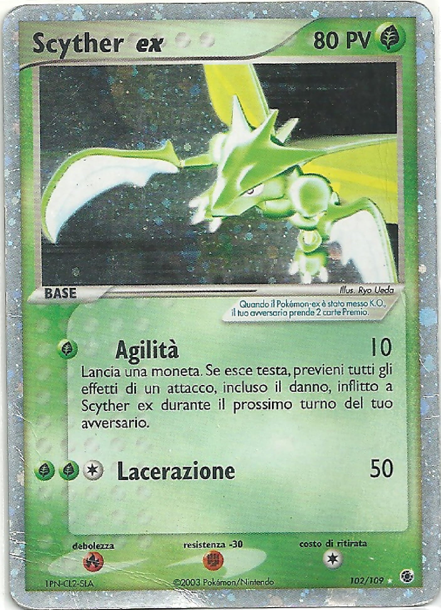 Scyther ex 102 — EX Rubino & Zaffiro (Italian Pokémon TCG card)
