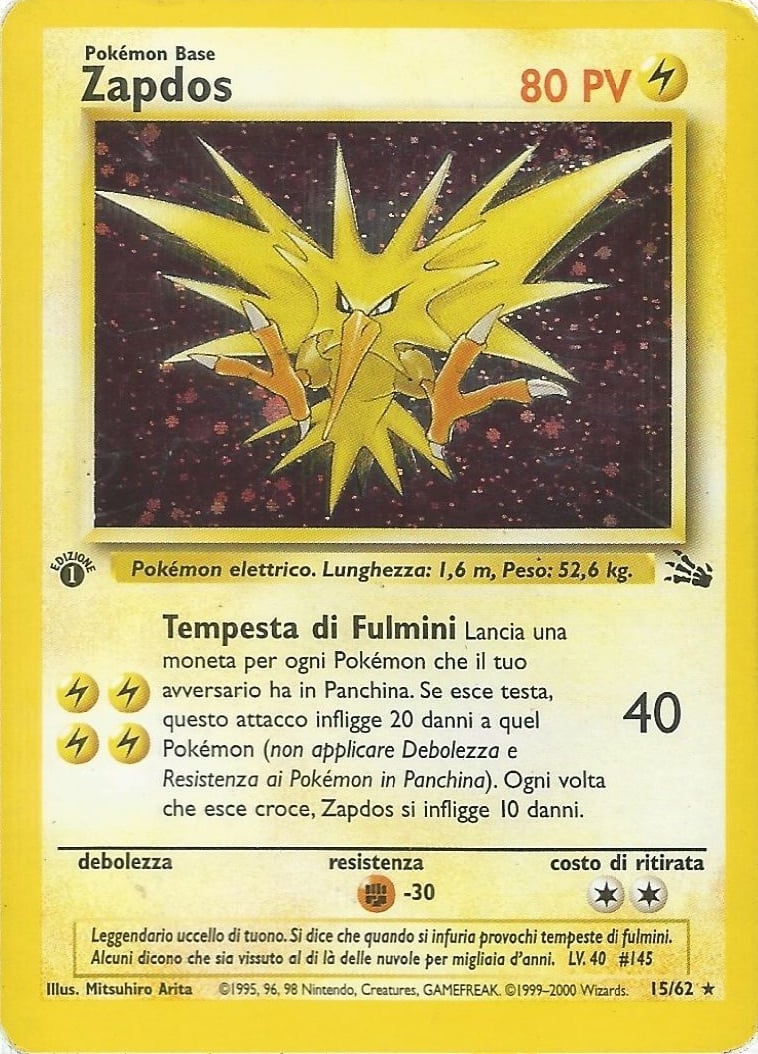 Zapdos 015 — Fossil (Italian Pokémon TCG card)