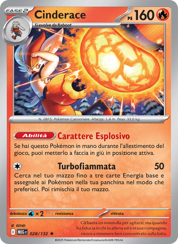 Cinderace 028/188 — Mega Evolution (Italian Pokémon TCG card)
