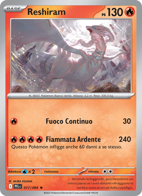 Reshiram 017/130 — Phantasmal Flames (Italian Pokémon TCG card)
