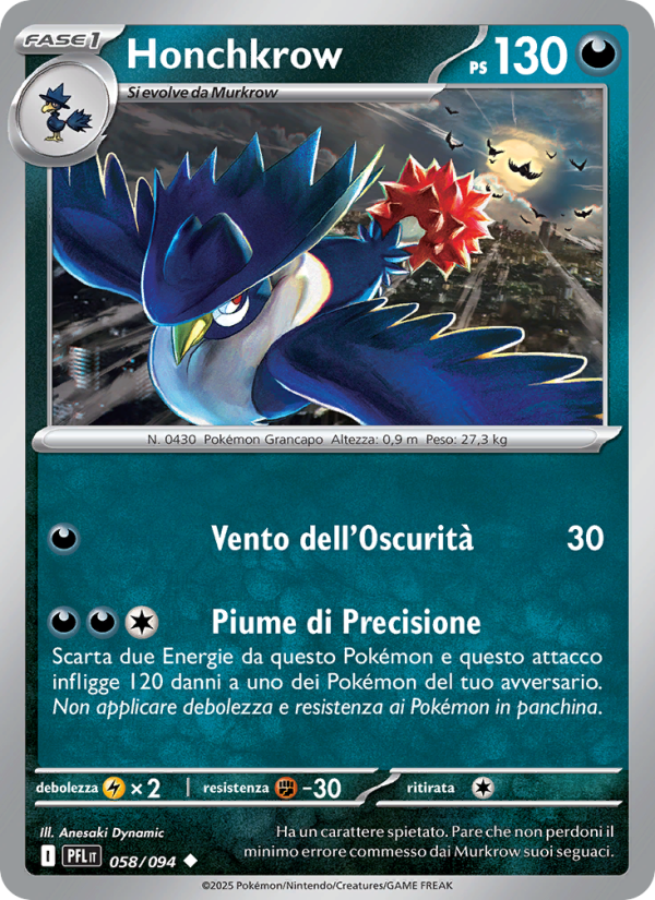 Honchkrow 058/130 — Phantasmal Flames (Italian Pokémon TCG card)