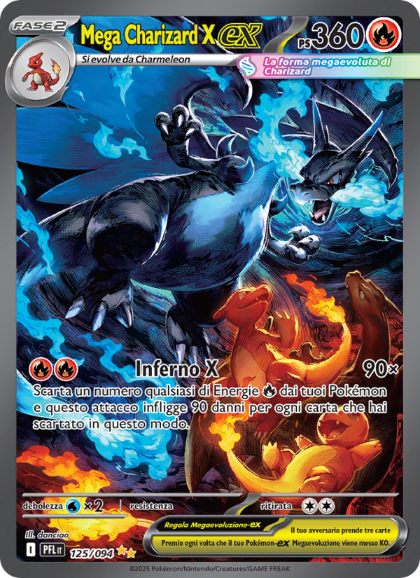 Mega Charizard X-ex 125/130 — Phantasmal Flames (Italian Pokémon TCG card)
